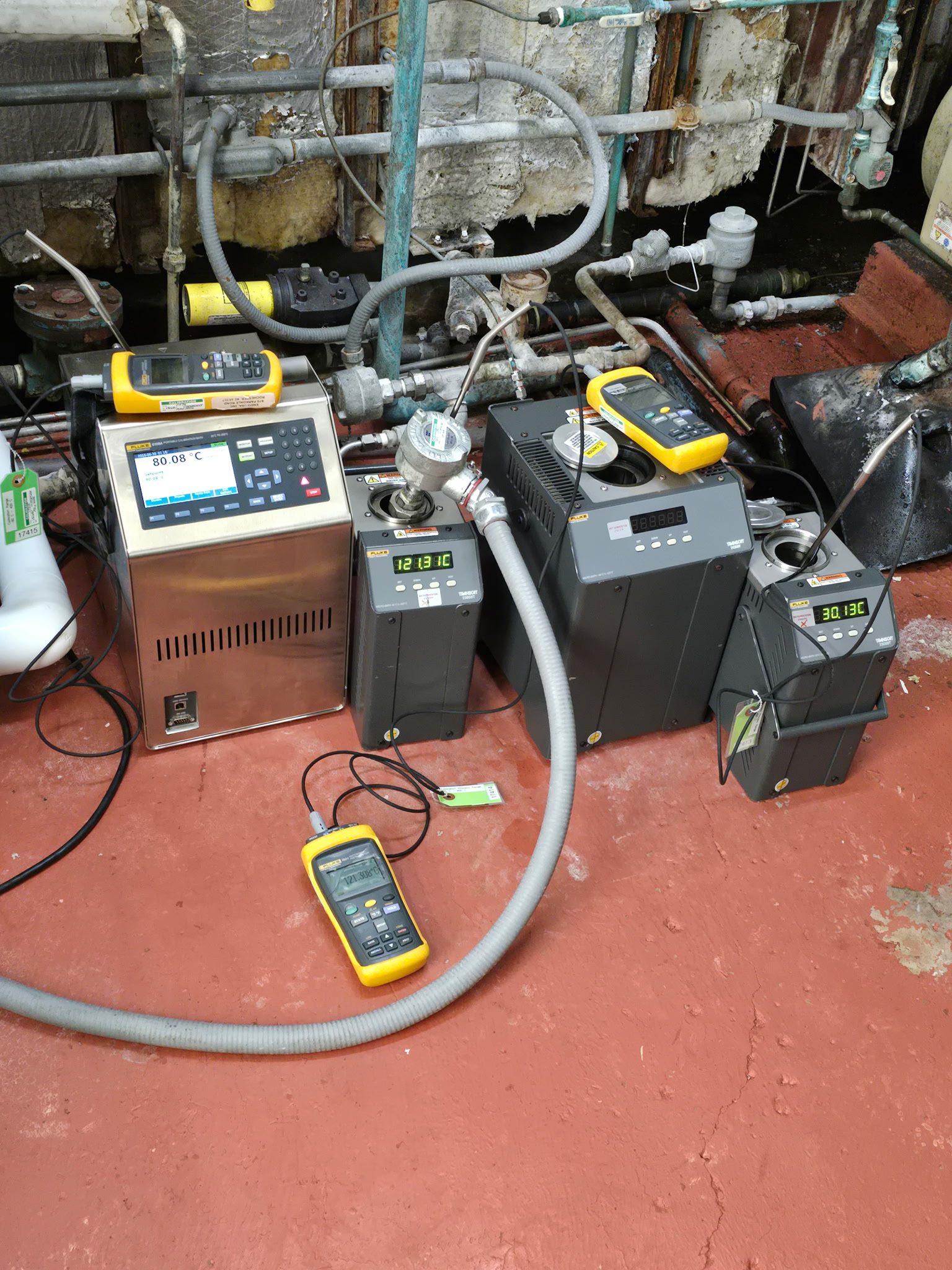 Portable meters and pumps on workshop floor